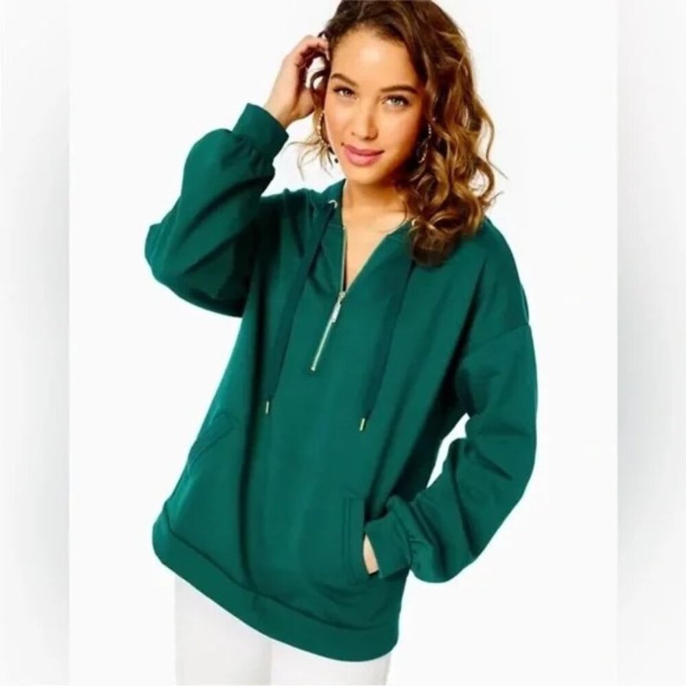 EUC Lilly Pulitzer Suri Hoodie Women's Half Zip Hosta Green XXL